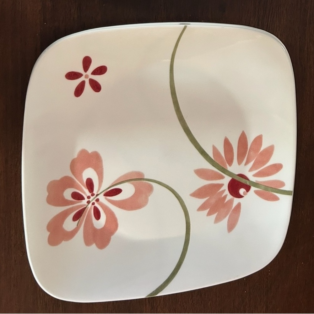 Corelle Floral Square Plate in Pink and Green